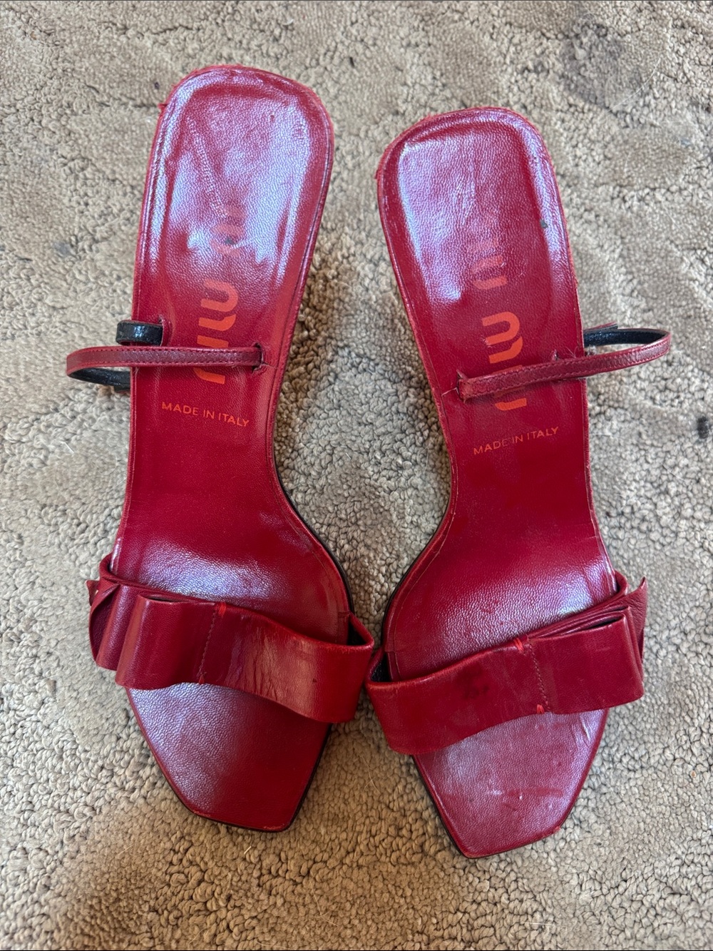 Miu Miu Red Leather Slide Heels with Folded Strap